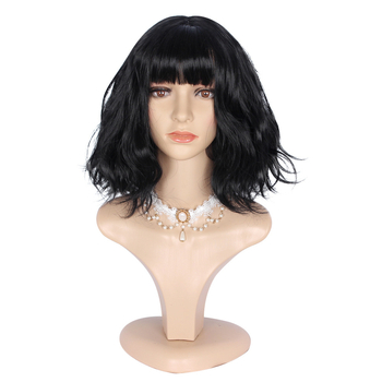 Rövid göndör paróka, Qi frufru, hőálló szál, modell WIG-596D4, cosplay karakter