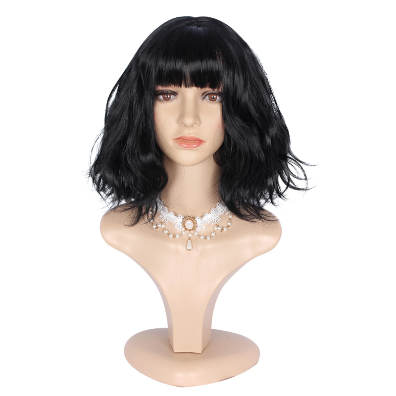 Rövid göndör paróka, Qi frufru, hőálló szál, modell WIG-596D4, cosplay karakter