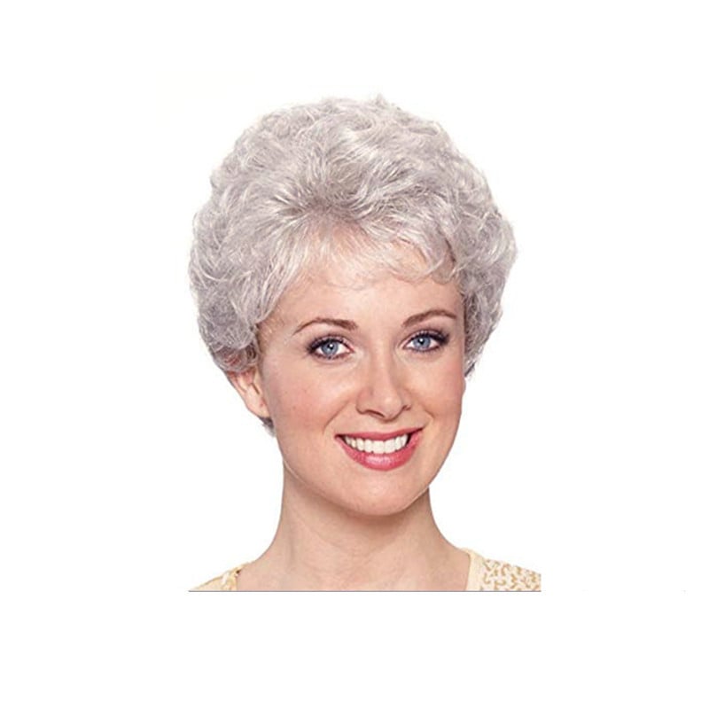 Természetes rövid göndör paróka, modell wig-3642, magas hőmérsékletű rost, ferde frufru, nőknek, puha és sima
