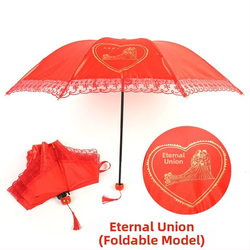 Ομπρέλα γάμου με δαντελωτή κέντηση, ρετρό κινεζικού στυλ, μακρύ κοντάρι; 8 ακτίνες από ίνες, αυτόματο άνοιγμα, ύφασμα 190T