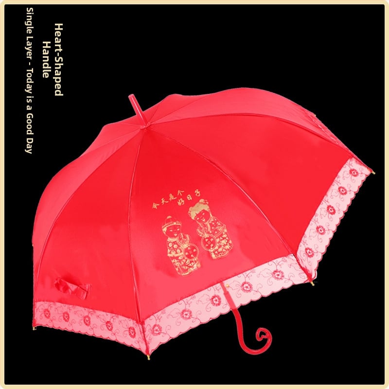 Ομπρέλα γάμου με δαντελωτή κέντηση, ρετρό κινεζικού στυλ, μακρύ κοντάρι; 8 ακτίνες από ίνες, αυτόματο άνοιγμα, ύφασμα 190T