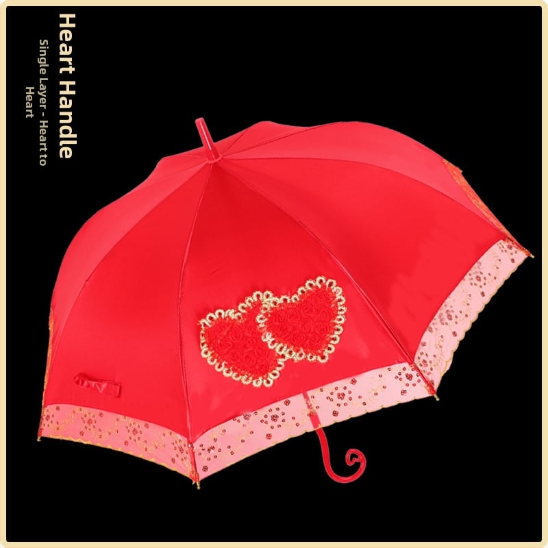 Ομπρέλα γάμου με δαντελωτή κέντηση, ρετρό κινεζικού στυλ, μακρύ κοντάρι; 8 ακτίνες από ίνες, αυτόματο άνοιγμα, ύφασμα 190T