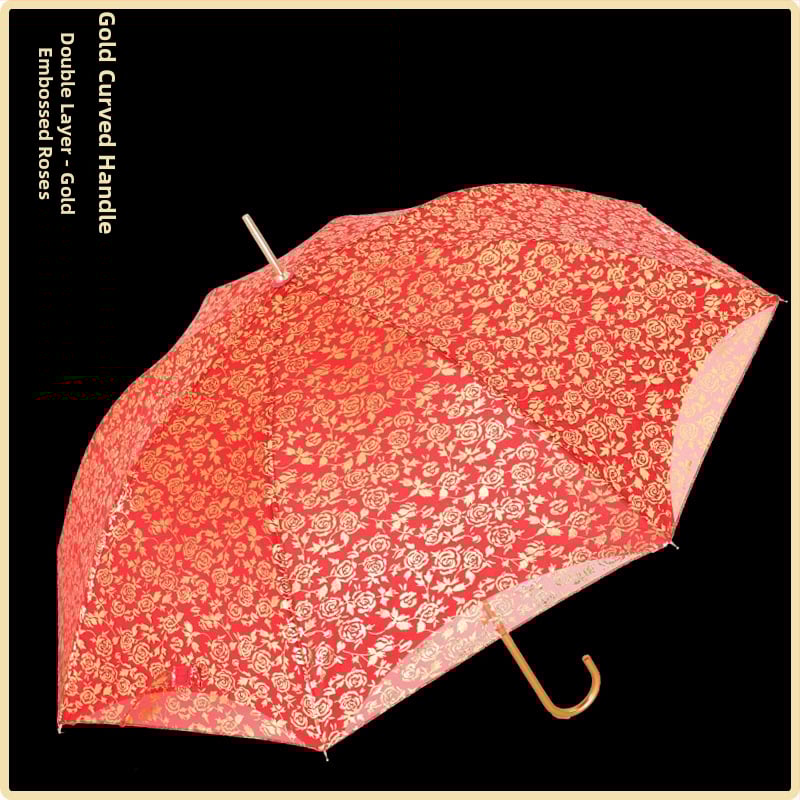 Ομπρέλα γάμου με δαντελωτή κέντηση, ρετρό κινεζικού στυλ, μακρύ κοντάρι; 8 ακτίνες από ίνες, αυτόματο άνοιγμα, ύφασμα 190T