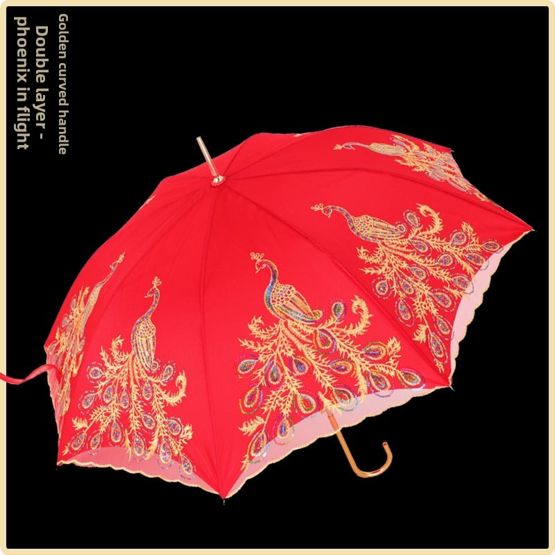 Ομπρέλα γάμου με δαντελωτή κέντηση, ρετρό κινεζικού στυλ, μακρύ κοντάρι; 8 ακτίνες από ίνες, αυτόματο άνοιγμα, ύφασμα 190T