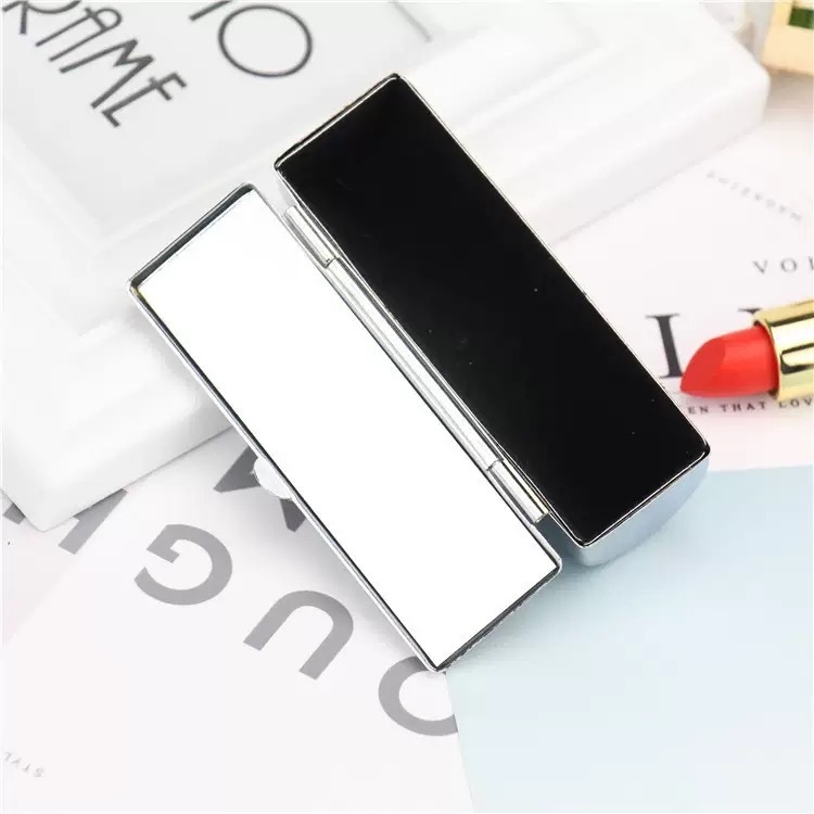 Θήκη κραγιόν από ανοξείδωτο ατσάλι με διαμαντένιες λεπτομέρειες, μίνι φορητή θήκη κραγιόν με ενσωματωμένο καθρέφτη, χωράει 1 κραγιόν, στιλ Λάιτ Λούξ, με καπάκι, βάρος 88 g