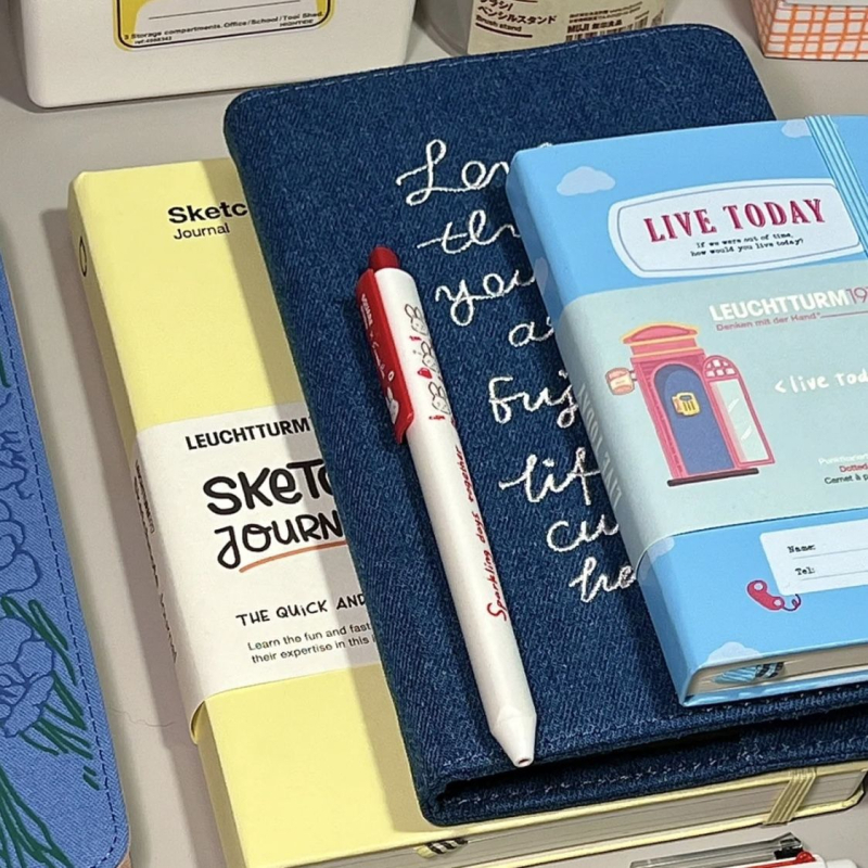 Denim bilježnica s šivanjem na platnu, studentski planer u indie stilu