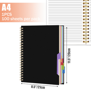 Senmu spirálfüzet osztóoldalakkal, 100 lap, 80 g/m² papír, testreszabható