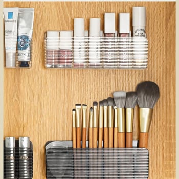 Θήκη αποθήκευσης καλλυντικών με καθρέφτη και ράφι κραγιόν, τοίχος μακιγιάζ με πλέγμα, PS υλικό, χωρητικότητα 0.5L, ιαπωνικό στυλ