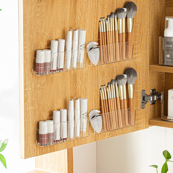 Θήκη αποθήκευσης καλλυντικών με καθρέφτη και ράφι κραγιόν, τοίχος μακιγιάζ με πλέγμα, PS υλικό, χωρητικότητα 0.5L, ιαπωνικό στυλ