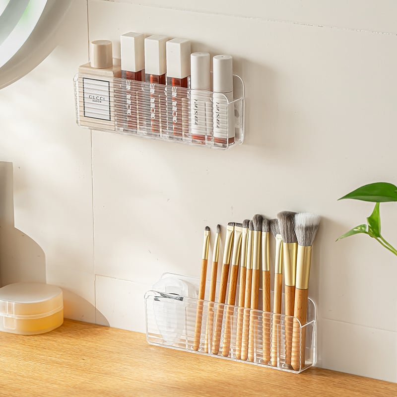 Θήκη αποθήκευσης καλλυντικών με καθρέφτη και ράφι κραγιόν, τοίχος μακιγιάζ με πλέγμα, PS υλικό, χωρητικότητα 0.5L, ιαπωνικό στυλ