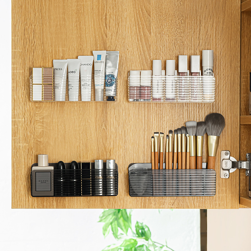 Θήκη αποθήκευσης καλλυντικών με καθρέφτη και ράφι κραγιόν, τοίχος μακιγιάζ με πλέγμα, PS υλικό, χωρητικότητα 0.5L, ιαπωνικό στυλ