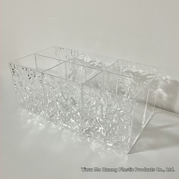 Műanyag átlátszó tároló doboz vízhullámos textúrával, sminkecsetek, rúzs, szemöldökceruza, marker és irodaszerek tárolására - könnyed luxus stílusú szervező