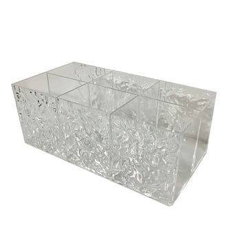 Műanyag átlátszó tároló doboz vízhullámos textúrával, sminkecsetek, rúzs, szemöldökceruza, marker és irodaszerek tárolására - könnyed luxus stílusú szervező