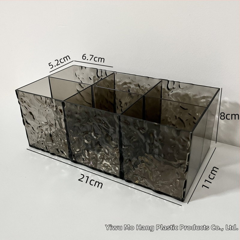Műanyag átlátszó tároló doboz vízhullámos textúrával, sminkecsetek, rúzs, szemöldökceruza, marker és irodaszerek tárolására - könnyed luxus stílusú szervező