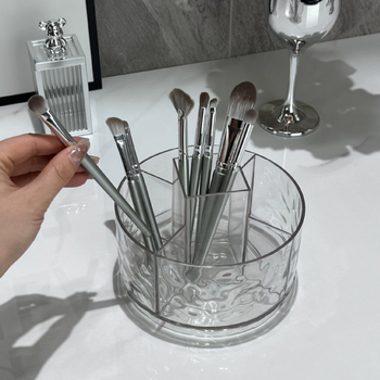 Kozmetikai asztali tároló doboz, forog, osztott rekeszek, porálló, műanyag kivitel, könnyed lux stílusban