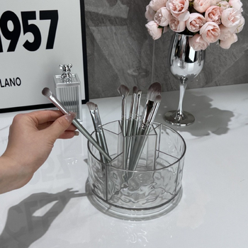 Kozmetikai asztali tároló doboz, forog, osztott rekeszek, porálló, műanyag kivitel, könnyed lux stílusban