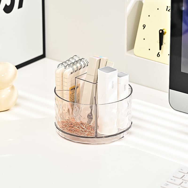 Kozmetikai asztali tároló doboz, forog, osztott rekeszek, porálló, műanyag kivitel, könnyed lux stílusban