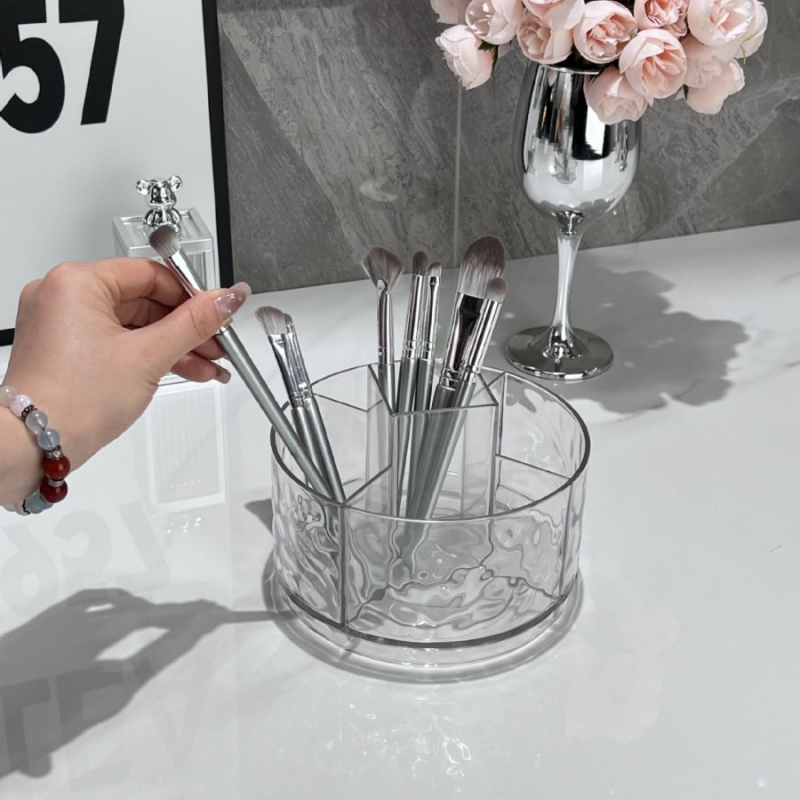 Kozmetikai asztali tároló doboz, forog, osztott rekeszek, porálló, műanyag kivitel, könnyed lux stílusban