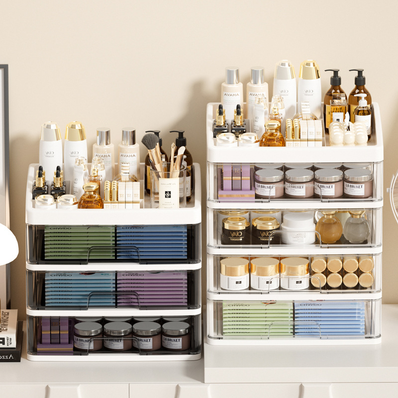 Yamakawa műanyag kozmetikai tároló doboz húzó rekeszekkel rúzs, bőrápolás és ékszerek számára