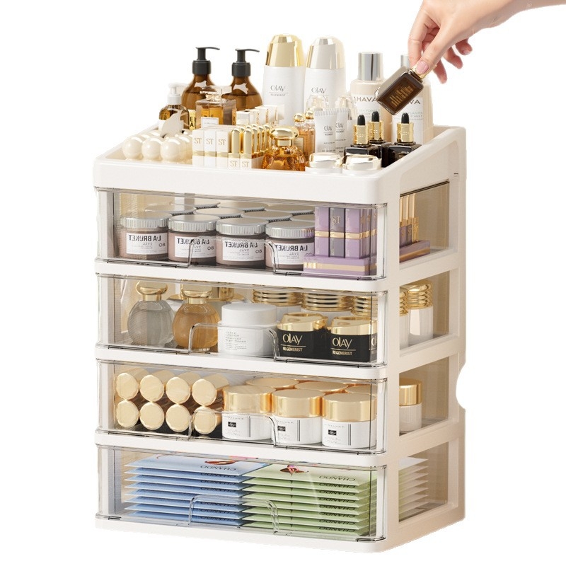 Yamakawa műanyag kozmetikai tároló doboz húzó rekeszekkel rúzs, bőrápolás és ékszerek számára