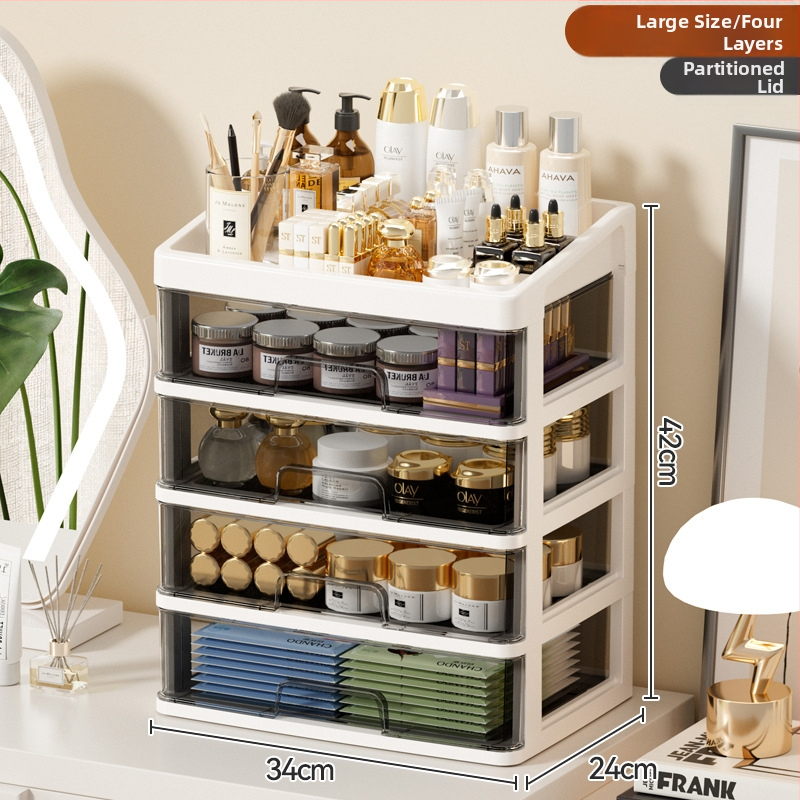 Yamakawa műanyag kozmetikai tároló doboz húzó rekeszekkel rúzs, bőrápolás és ékszerek számára