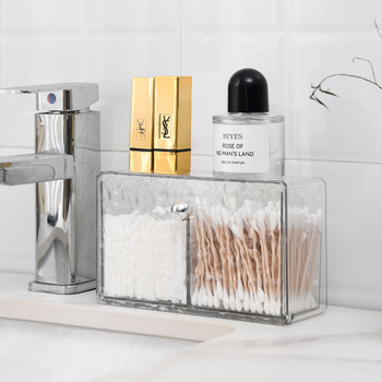 Arnuoxin Kozmetikai tároló — Átlátszó műanyag doboz vattapálcákhoz, logó nyomtatva, testreszabható, modern minimalist dizájn