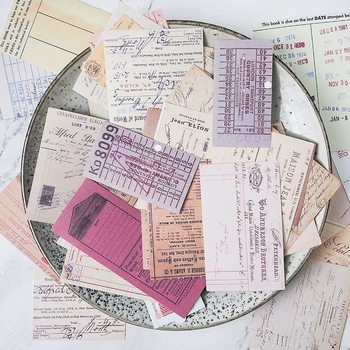 Set naljepnica za junk journal — retro stil, serija računa, 53 listova, samoljepljive, tiskano