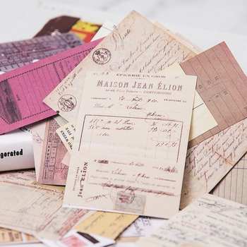 Set naljepnica za junk journal — retro stil, serija računa, 53 listova, samoljepljive, tiskano