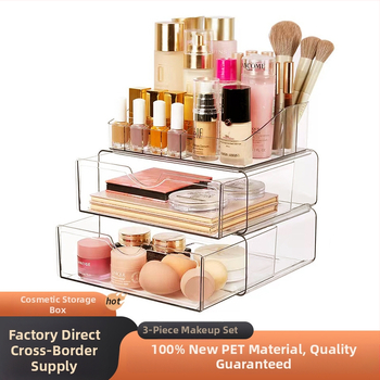 Asztali sminktároló doboz, akrilból, átlátszó, három darabos készlet rúzsokhoz, maszkokhoz és körömlakkokhoz, minimalist stílus, testre szabható