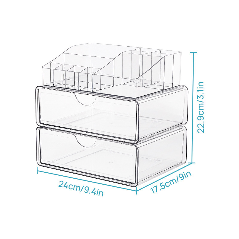 Asztali sminktároló doboz, akrilból, átlátszó, három darabos készlet rúzsokhoz, maszkokhoz és körömlakkokhoz, minimalist stílus, testre szabható