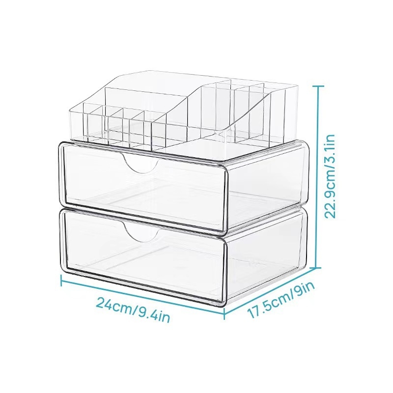 Asztali sminktároló doboz, akrilból, átlátszó, három darabos készlet rúzsokhoz, maszkokhoz és körömlakkokhoz, minimalist stílus, testre szabható