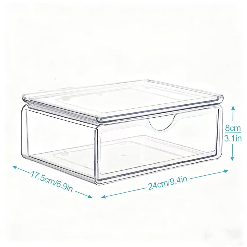 Asztali sminktároló doboz, akrilból, átlátszó, három darabos készlet rúzsokhoz, maszkokhoz és körömlakkokhoz, minimalist stílus, testre szabható