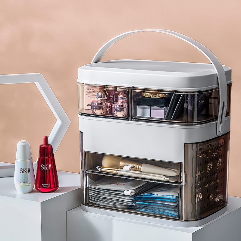 LED osvijetljena kozmetička kutija s poklopcem – višenamjenski organizator za make-up, njegu kože i nakit