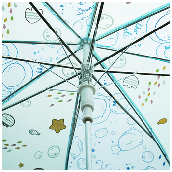 Παιδική ομπρέλα με μακριά λαβή, 12 ραβδές, πλαίσιο από ινογυαλί, λαβή από αλουμίνιο, πολυεστερικό ύφασμα 170T, χειροκίνητο άνοιγμα-κλείσιμο, στυλ καρτούν ιαπωνικού ύφους