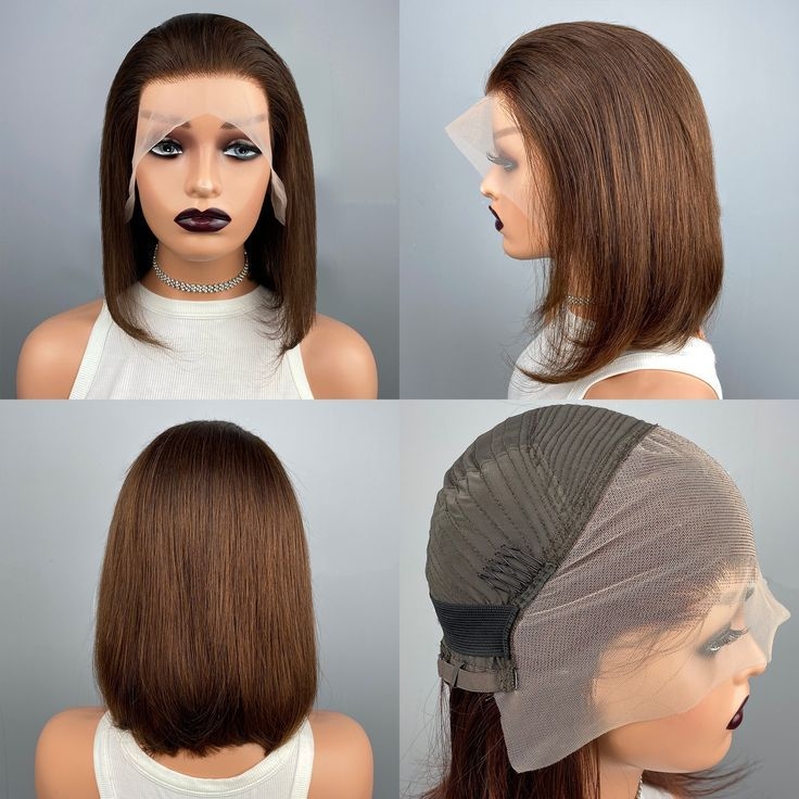 Bob-cut paróka elülső csipkével, emberi hajból, kézi szövés + mechanizmus, állítható frufru