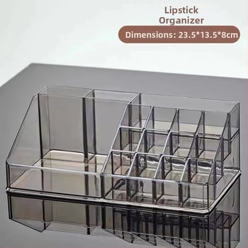 Διαφανής ακρυλικός οργανωτής κραγιόν με 16 θέσεις για επιφάνεια εργασίας, κουτί αποθήκευσης καλλυντικών χωρίς καπάκι