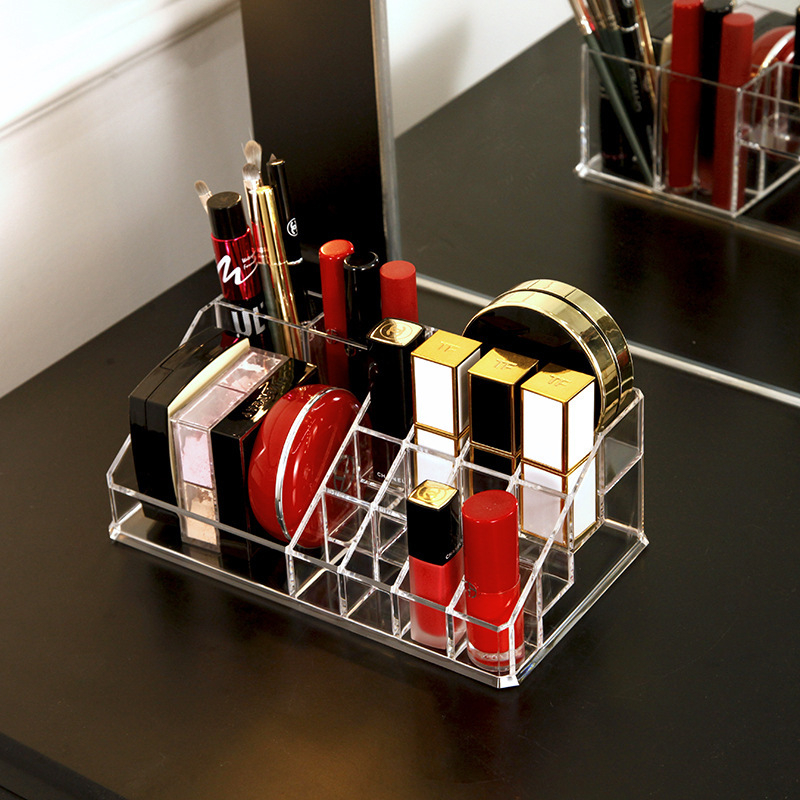 Διαφανής ακρυλικός οργανωτής κραγιόν με 16 θέσεις για επιφάνεια εργασίας, κουτί αποθήκευσης καλλυντικών χωρίς καπάκι