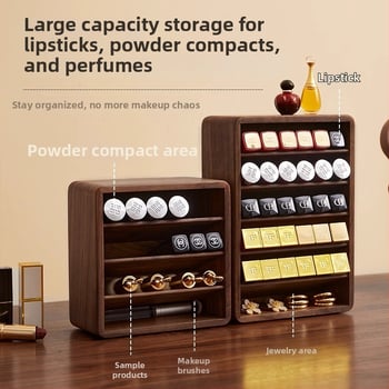 Βάση κραγιόν από ξύλο καρυδιάς, κλινόμενη κατασκευή, ανθεκτική σε σκόνη, με πολλαπλά διαμερίσματα, επιτραπέζια εγκατάσταση, τρία ή περισσότερα επίπεδα για αποθήκευση στο υπνοδωμάτιο