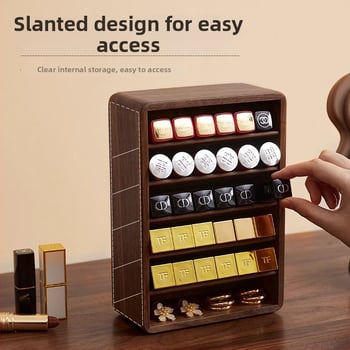 Βάση κραγιόν από ξύλο καρυδιάς, κλινόμενη κατασκευή, ανθεκτική σε σκόνη, με πολλαπλά διαμερίσματα, επιτραπέζια εγκατάσταση, τρία ή περισσότερα επίπεδα για αποθήκευση στο υπνοδωμάτιο