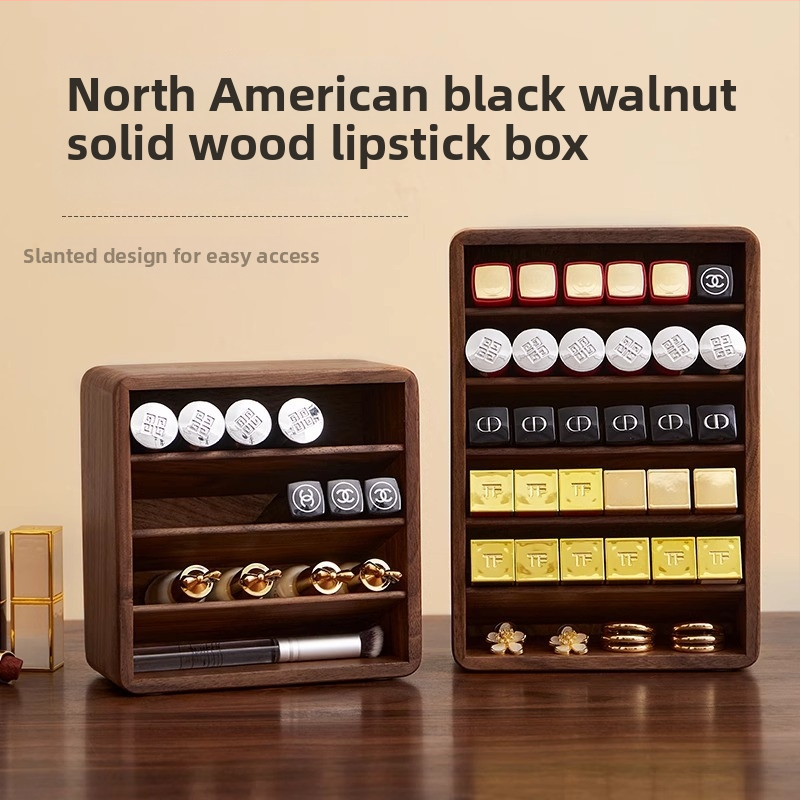 Βάση κραγιόν από ξύλο καρυδιάς, κλινόμενη κατασκευή, ανθεκτική σε σκόνη, με πολλαπλά διαμερίσματα, επιτραπέζια εγκατάσταση, τρία ή περισσότερα επίπεδα για αποθήκευση στο υπνοδωμάτιο