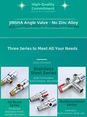 Troputna kutna ventila s bakrenim tijelom i dijelovima od 304 nerđajućeg čelika za toplu i hladnu vodu, jedan ulaz, dva izlaza