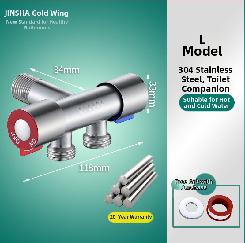 Troputna kutna ventila s bakrenim tijelom i dijelovima od 304 nerđajućeg čelika za toplu i hladnu vodu, jedan ulaz, dva izlaza