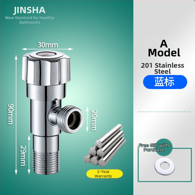 Troputna kutna ventila s bakrenim tijelom i dijelovima od 304 nerđajućeg čelika za toplu i hladnu vodu, jedan ulaz, dva izlaza