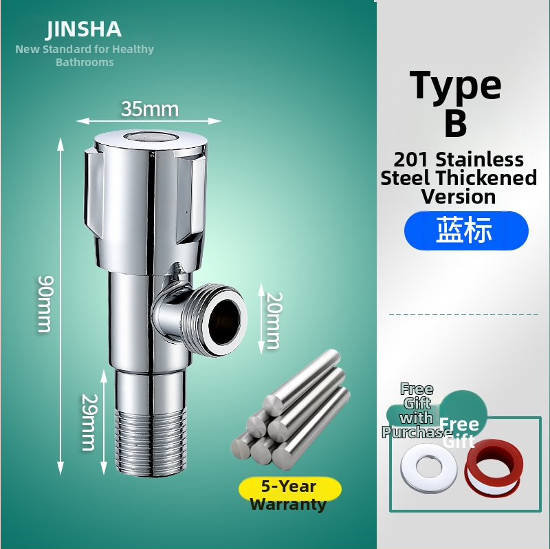 Troputna kutna ventila s bakrenim tijelom i dijelovima od 304 nerđajućeg čelika za toplu i hladnu vodu, jedan ulaz, dva izlaza
