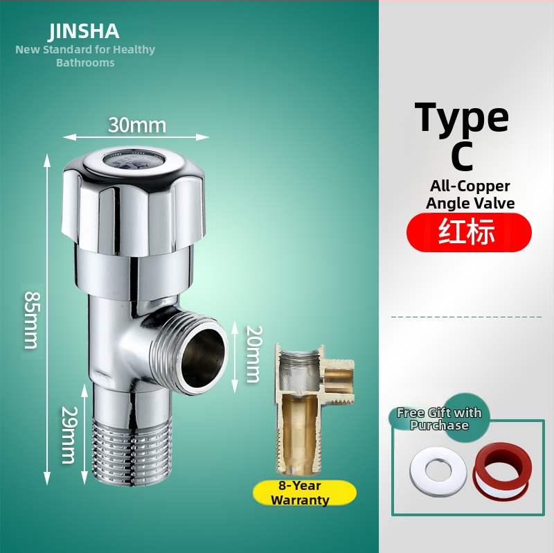 Troputna kutna ventila s bakrenim tijelom i dijelovima od 304 nerđajućeg čelika za toplu i hladnu vodu, jedan ulaz, dva izlaza