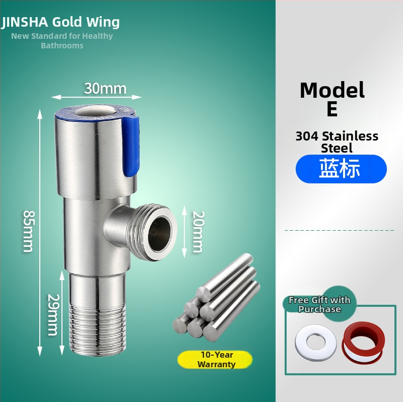 Troputna kutna ventila s bakrenim tijelom i dijelovima od 304 nerđajućeg čelika za toplu i hladnu vodu, jedan ulaz, dva izlaza