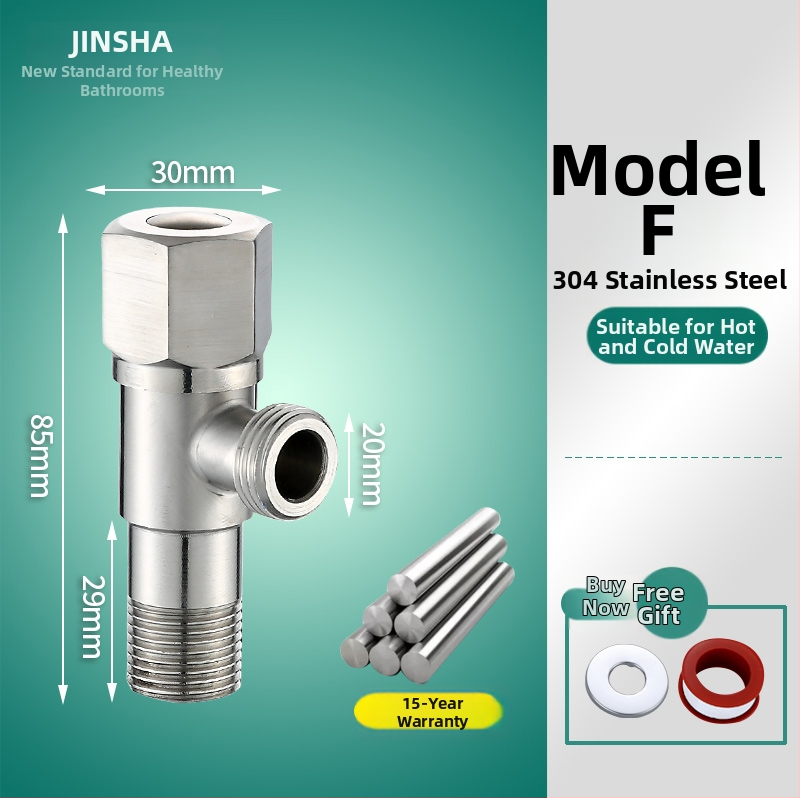 Troputna kutna ventila s bakrenim tijelom i dijelovima od 304 nerđajućeg čelika za toplu i hladnu vodu, jedan ulaz, dva izlaza