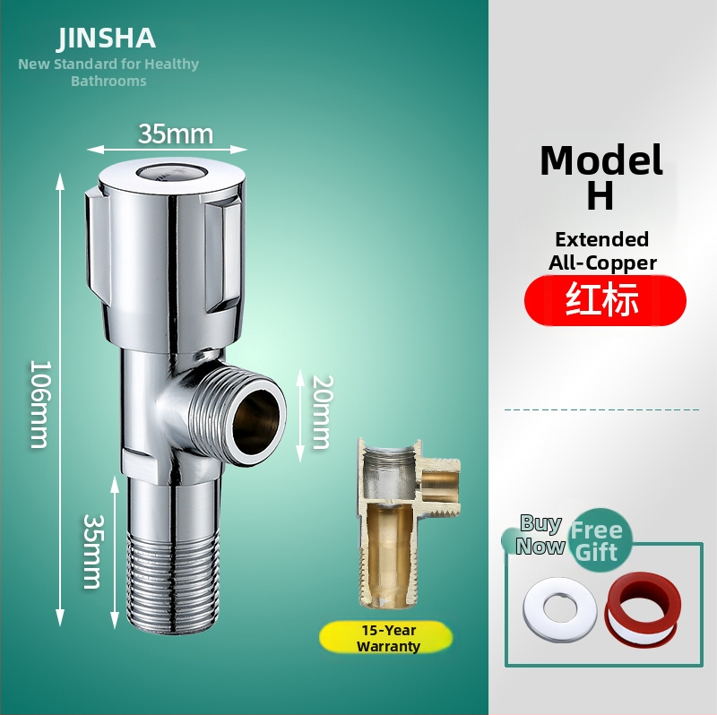 Troputna kutna ventila s bakrenim tijelom i dijelovima od 304 nerđajućeg čelika za toplu i hladnu vodu, jedan ulaz, dva izlaza