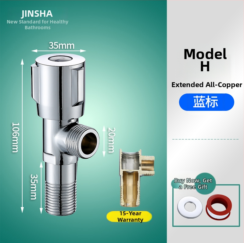 Troputna kutna ventila s bakrenim tijelom i dijelovima od 304 nerđajućeg čelika za toplu i hladnu vodu, jedan ulaz, dva izlaza