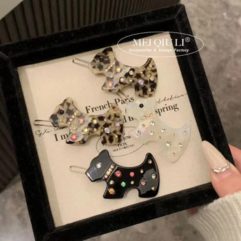 Kopča za kosu od acetata s dijamantnim oblikom psa – rhinestones, jednostavna kopča, svježi i slatki stil, za žene, zima 2024
